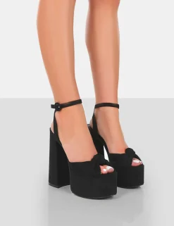 Public Desire Knot On Wide Fit Faux Suede Knotted Platform High Heeled Sandals | Women Wide Fit Heels