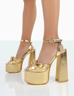 Public Desire Knot On Wide Fit Pu Knotted Platform High Heeled Sandals | Women Wide Fit Heels