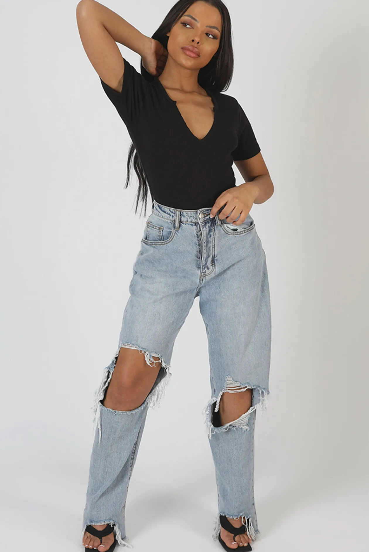 Public Desire Knotch Front Short Sleeve Ribbed Bodysuit | Women Bodysuits