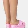 Public Desire Kos Raffia Cross Over Strap Slip On Flatform Sandals | Women Sliders