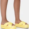 Public Desire Kos Raffia Cross Over Strap Slip On Flatform Sandals | Women Sliders