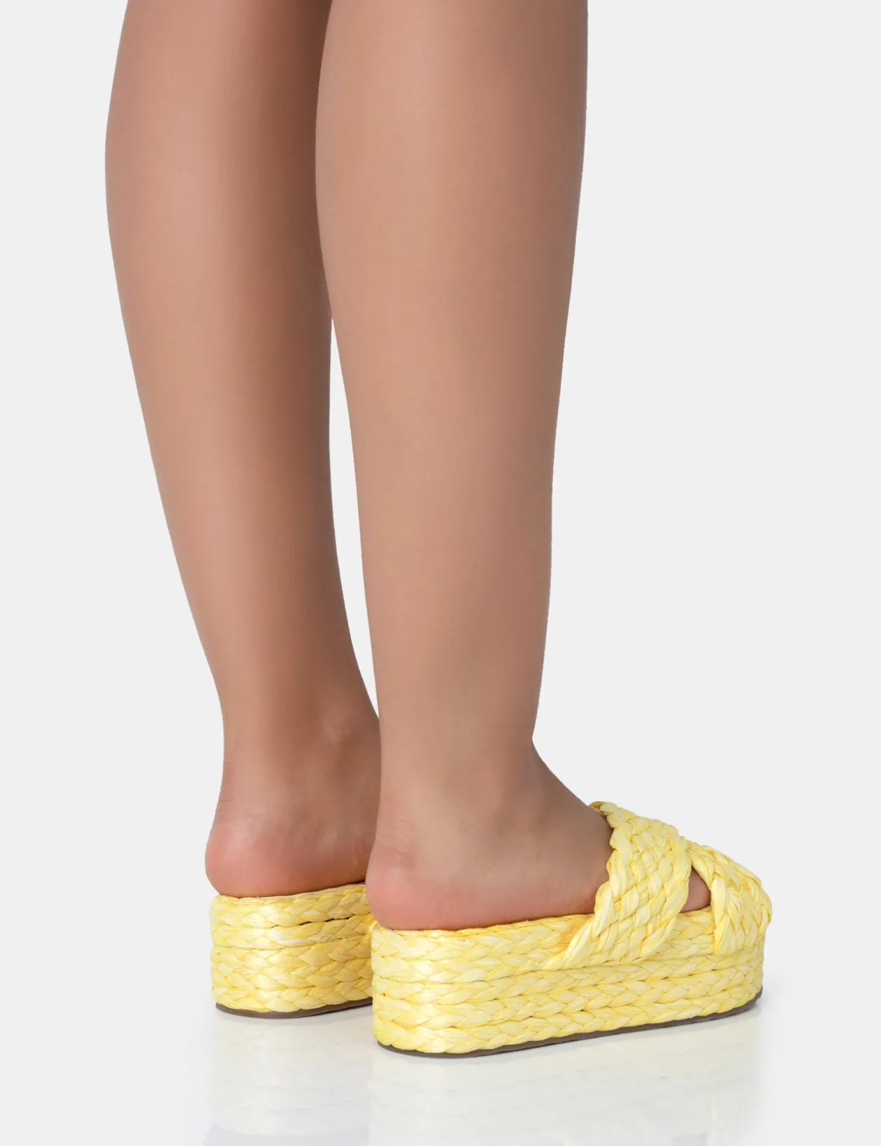 Public Desire Kos Raffia Cross Over Strap Slip On Flatform Sandals | Women Sliders