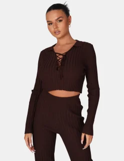 Public Desire Lace Up Ribbed Crop Top | Women Knitwear