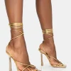Public Desire Lacey Metallic Square Toe Strappy Lace Up Stiletto Heels | Women Square Toe Heels