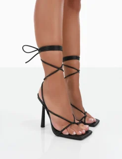 Public Desire Lacey Square Toe Strappy Lace Up Heels | Women Square Toe Heels