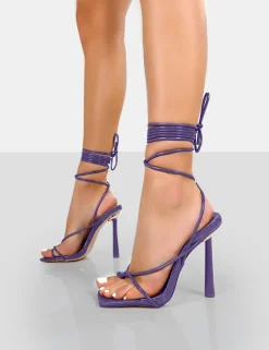 Public Desire Lacey Wide Fit Patent Square Toe Strappy Lace Up Stiletto Heels | Women Wide Fit Heels