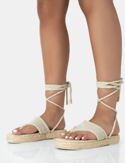 Public Desire Laguna Beach Towelling Flip Flop Raffia Sandals | Women Flatforms