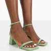 Public Desire Lane Raffia Strappy Mid Block Heeled Sandals | Women Mid Heels