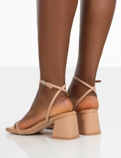 Public Desire Lane Raffia Strappy Mid Block Heeled Sandals | Women Mid Heels