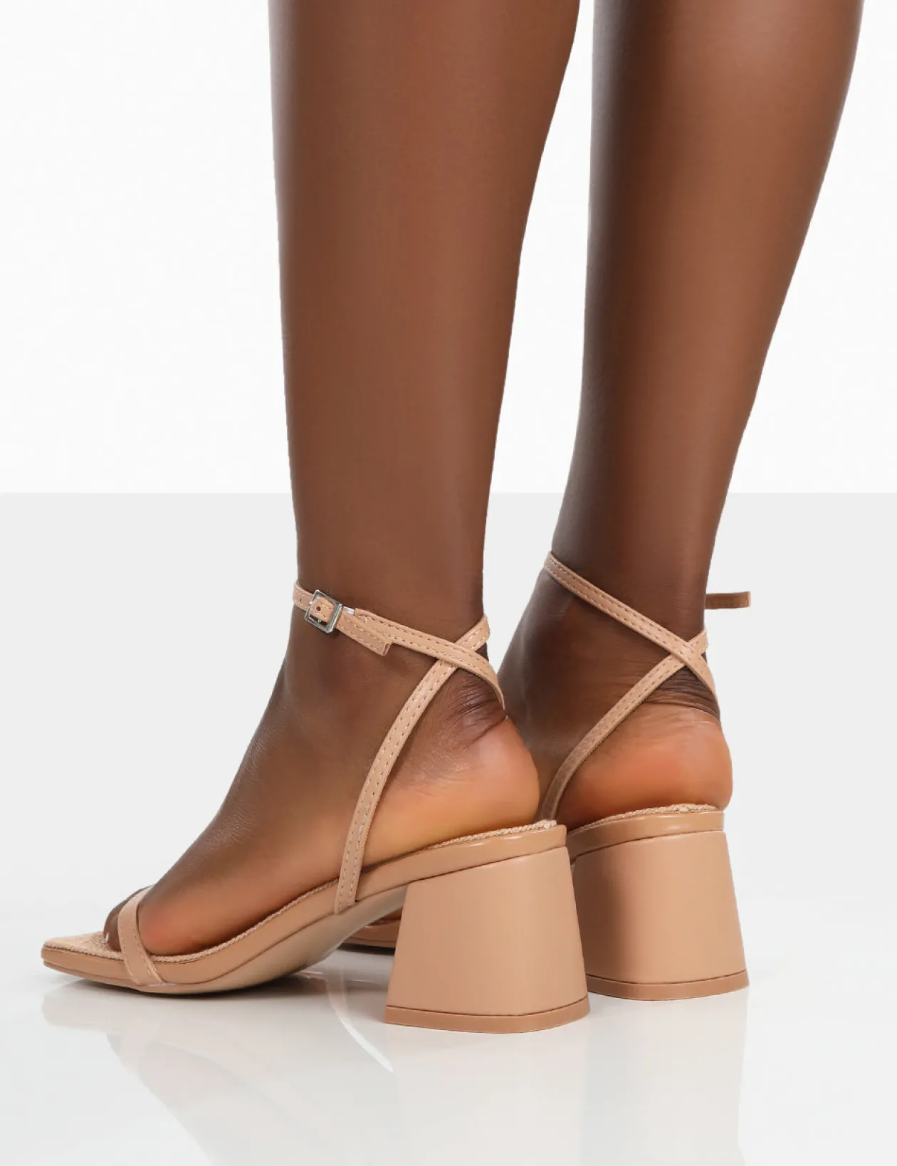 Public Desire Lane Raffia Strappy Mid Block Heeled Sandals | Women Mid Heels