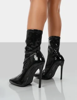 Public Desire Lars Patent Wide Fit Sock High Heeled Stiletto Ankle Boots | Women Wide Fit Ankle Boots
