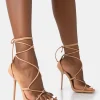 Public Desire Leilani Natural Pu Strappy Lace Up Square Toe Stiletto Heels | Women Stilettos