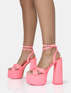 Public Desire Leo Edition Neon Round Toe Platform Block Heels | Women Platform Heels
