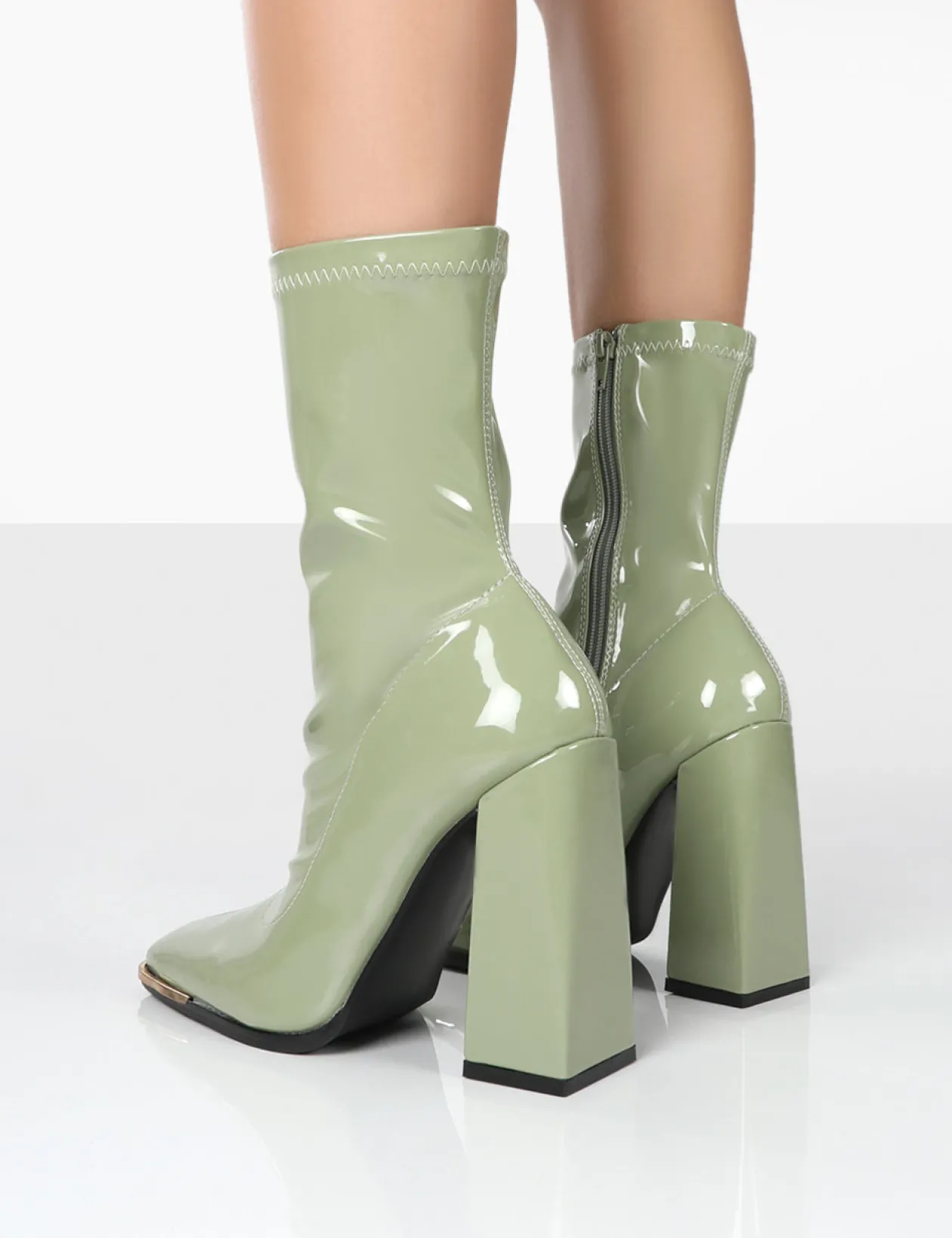 Public Desire Liberty Pu Sock High Heeled Ankle Boots | Women Sock Fit Boots
