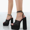 Public Desire Lilibet Satin Diamante Lace Up Strappy Open Toe Statement Platform Block Heels | Women Lace Up Heels