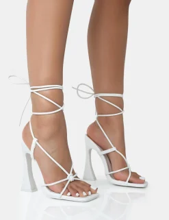 Public Desire Lizzy Pu Lace Up Square Toe Curved High Block Heels | Women Square Toe Heels