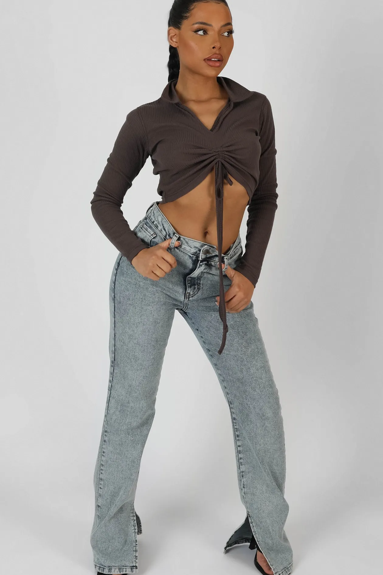 Public Desire Long Sleeve Collar Ruched Top | Women Tops