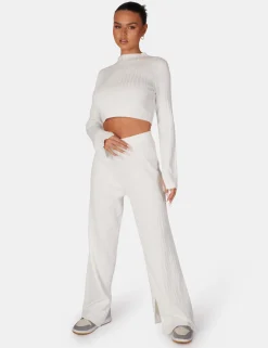 Public Desire Long Sleeve High Neck Ribbed Knitted Crop Top | Women Knitwear