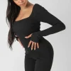 Public Desire Long Sleeve Square Neck Ribbed Jumpsuit | Women Jumpsuits & Playsuits
