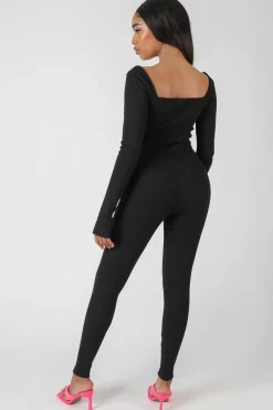 Public Desire Long Sleeve Square Neck Ribbed Jumpsuit | Women Jumpsuits & Playsuits