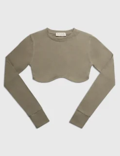 Public Desire Long Sleeve Underbust Crop Top Elm | Women Tops