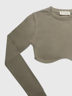 Public Desire Long Sleeve Underbust Crop Top Elm | Women Tops