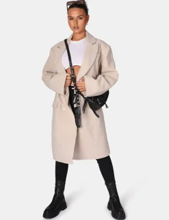 Public Desire Longline Oversized Wool Coat Stone | Women Outerwear & Jackets