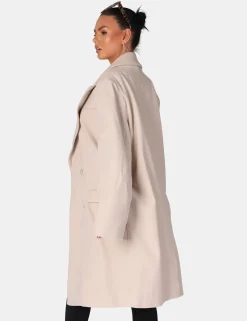 Public Desire Longline Oversized Wool Coat Stone | Women Outerwear & Jackets