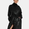 Public Desire Longline Pu Belted Black Trench | Women Outerwear & Jackets