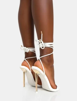 Public Desire Look Back Pu Pointed Toe Lace Up Stiletto Heels | Women Barely There Heels