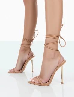 Public Desire Look Back Pu Pointed Toe Lace Up Stiletto Heels | Women Stilettos