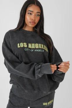 Public Desire Los Angeles Acid Wash Oversized Sweatshirt | Women Sweatshirt & Hoodies