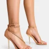 Public Desire Loyal Pu Chain Detail Square Toe Gold Stiletto Heels | Women Stilettos