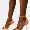 Public Desire Loyal Satin Chain Detail Square Toe Gold Stiletto Heels | Women Stilettos