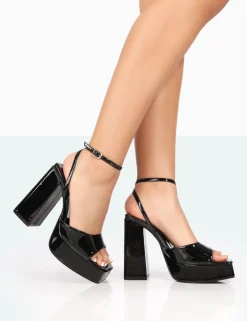 Public Desire Lyle Patent Square Toe Block Platform High Heels | Women Platform Heels