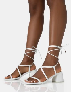 Public Desire Mabel Pu Ankle Tie Mid Block Heeled Sandals | Women Lace Up Heels