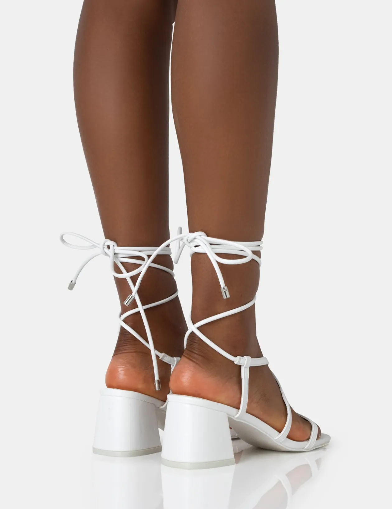 Public Desire Mabel Pu Ankle Tie Mid Block Heeled Sandals | Women Lace Up Heels