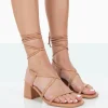 Public Desire Mabel Wide Fit Pu Ankle Tie Mid Block Heeled Sandals | Women Sandals