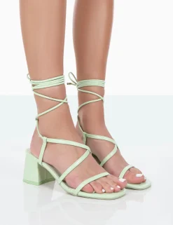 Public Desire Mabel Wide Fit Pu Ankle Tie Mid Block Heeled Sandals | Women Sandals