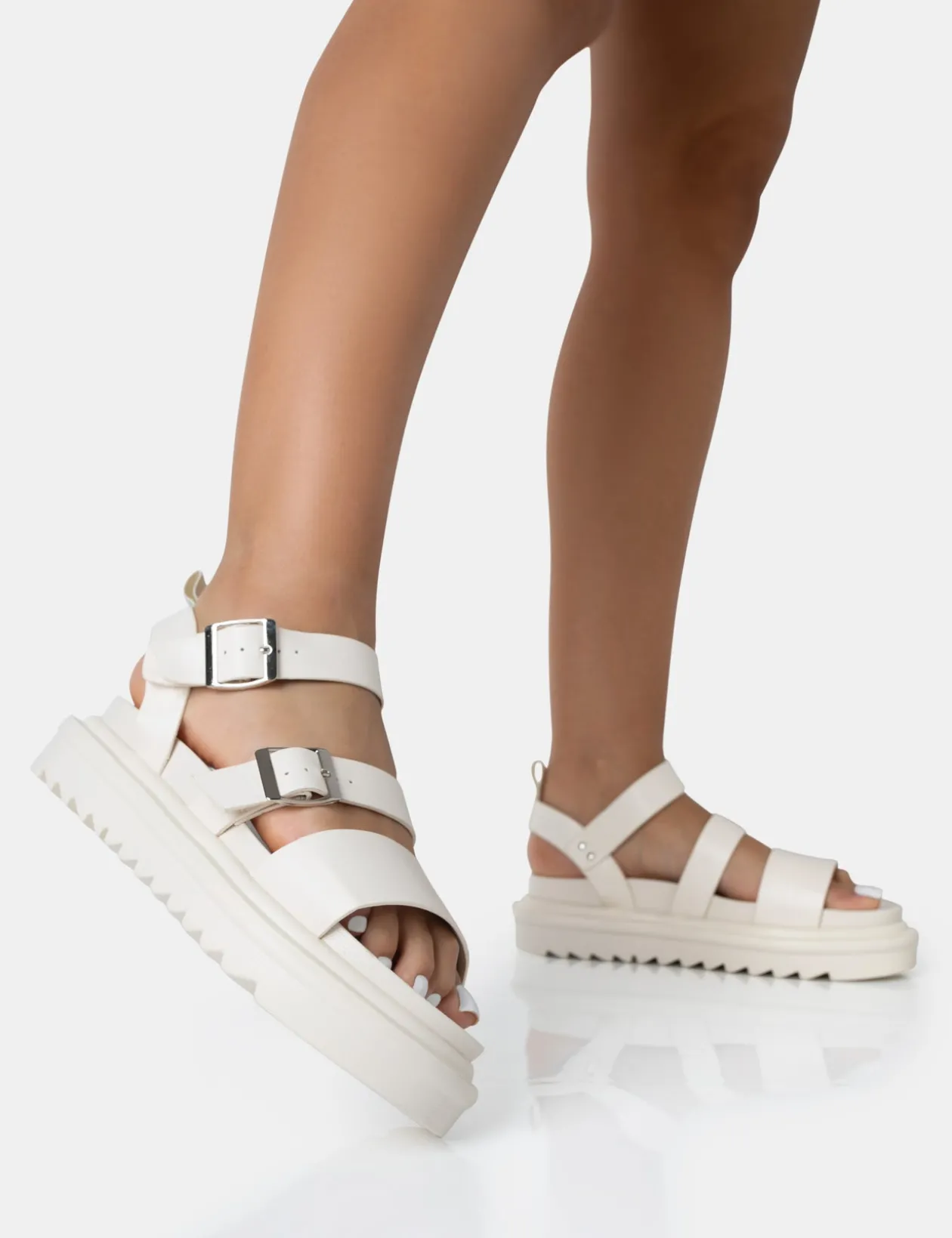 Public Desire Macy Pu Chunky Buckle Strap Sandals | Women Flatforms