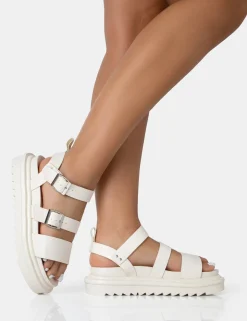 Public Desire Macy Pu Chunky Buckle Strap Sandals | Women Flatforms