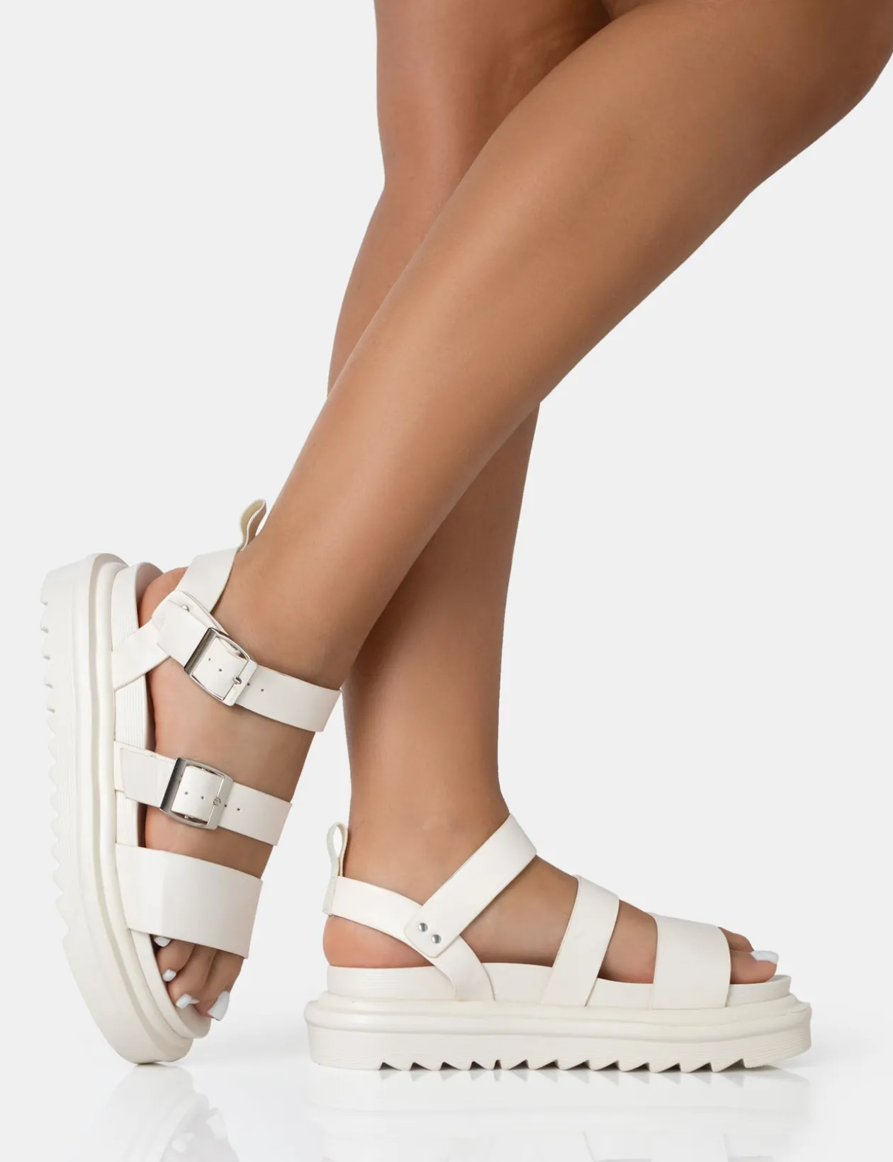 Public Desire Macy Pu Chunky Buckle Strap Sandals | Women Flatforms