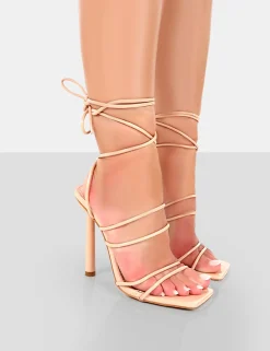 Public Desire Make Way Patent Strappy Lace Up Square Toe Stilettos | Women Stilettos