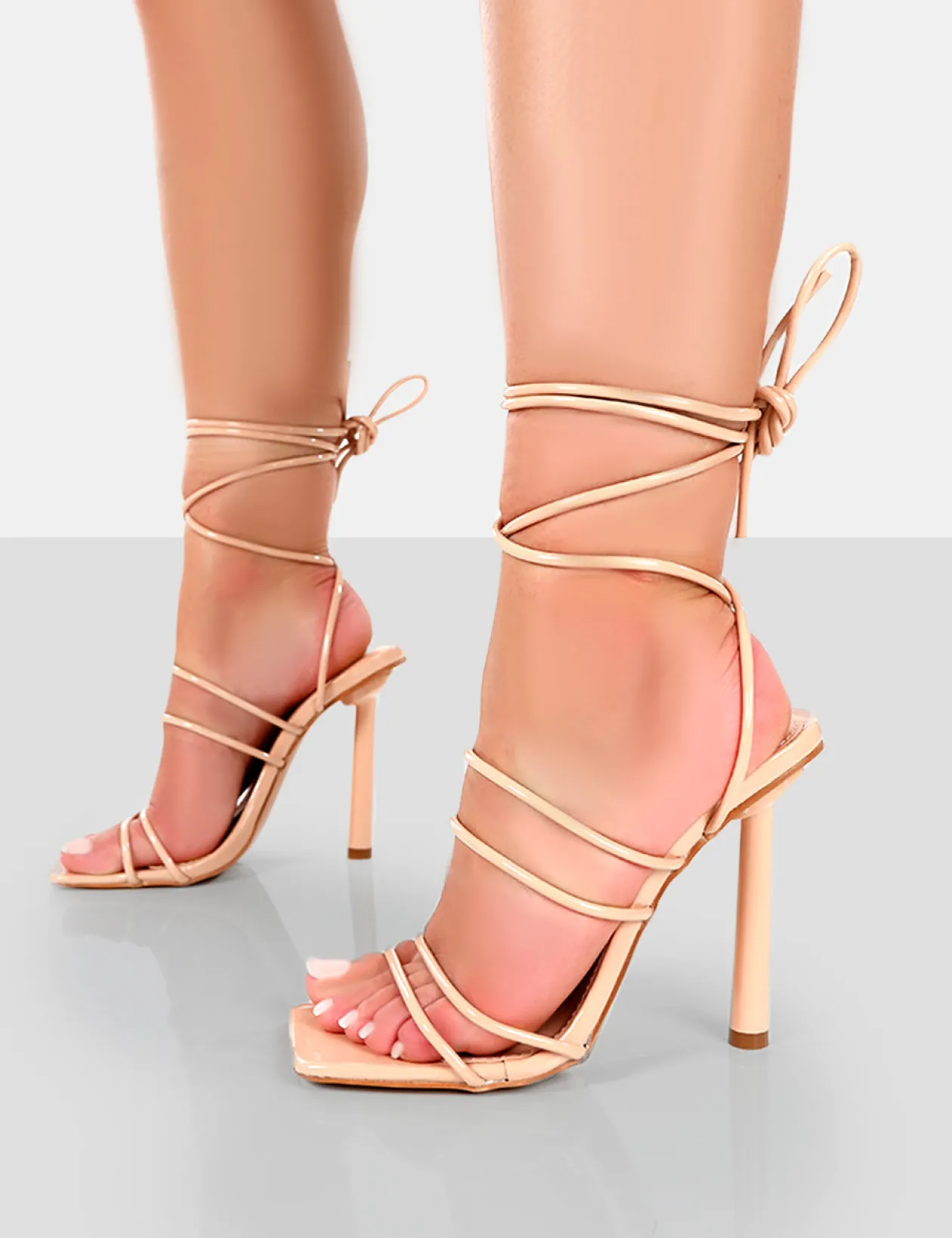 Public Desire Make Way Patent Strappy Lace Up Square Toe Stilettos | Women Stilettos