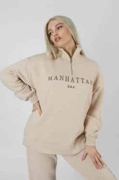 Public Desire Manhattan Half Zip Pullover Sweatshirt | Women Sweatshirt & Hoodies