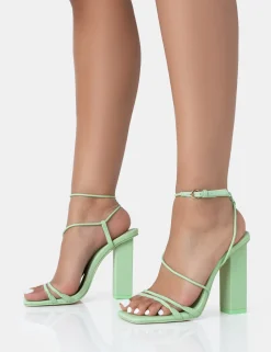 Public Desire Marley Mint Pu Strappy Barely There Square Toe Block Heels | Women Strappy Sandals