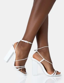 Public Desire Marley Pu Strappy Barely There Square Toe Block Heels | Women Strappy Sandals