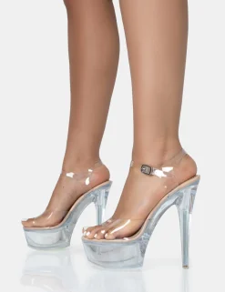 Public Desire Maxine Perspex Barely There Round Toe Platform Stiletto Heels | Women Stilettos