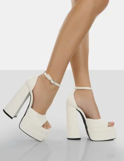 Public Desire Mercy Pu Strappy Square Toe Platform High Block Heels | Women Heeled Mules