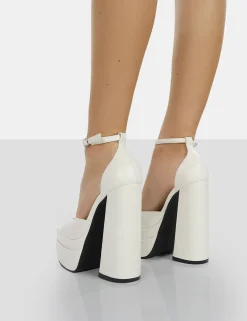 Public Desire Mercy Pu Strappy Square Toe Platform High Block Heels | Women Heeled Mules